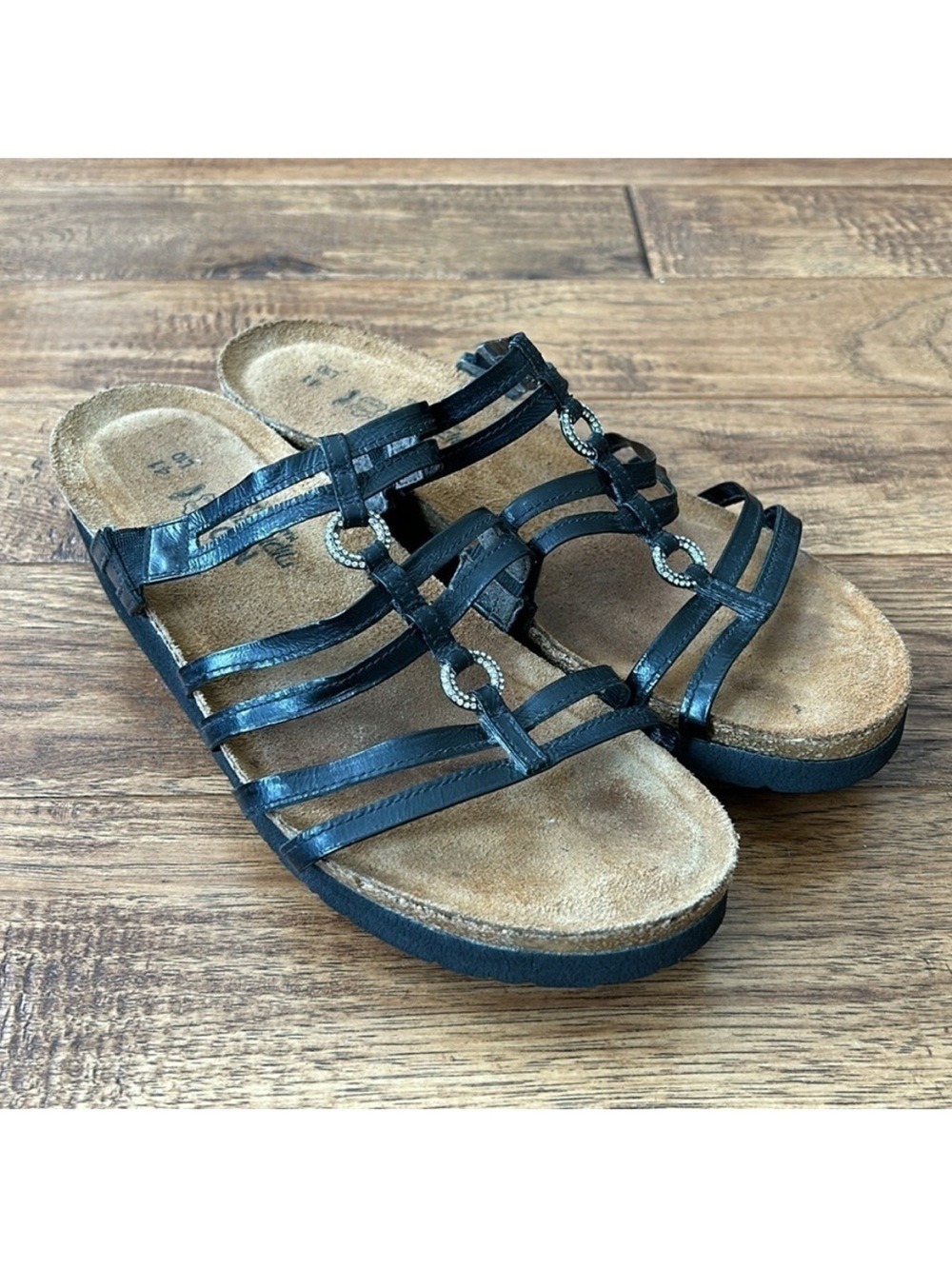 Naot Betty Strappy Leather Slide Sandals Comfort Shoes Rhinestone Womens Size 10